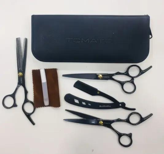 Kit Profissional Tomate Cabeleireiro/Barbeiro - 3 Tesouras + Navalhete (Sem Lâminas)