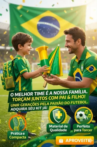 Kit Torcida Brasil Copa do Mundo - Guarda-Chuva Verde Amarelo + Corneta Vuvuzela