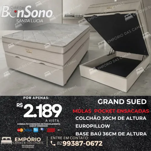 Cama com base bau casal   bonsono em molas ensacadas 