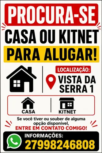 Estou procurando uma kitnet pra alugar quem estiver entrar em contato comigo