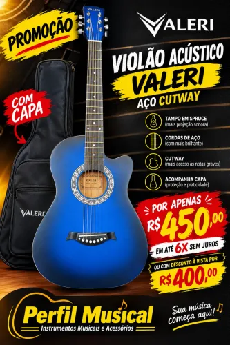 Violão acústico aço Valeri cutway com capa promoção