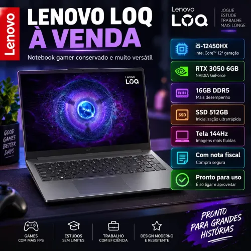 Lenovo LOQ Gamer i5-12450HX | RTX 3050 6GB | 16GB DDR5 | 144Hz