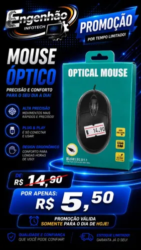 MOUSE USB COM FIO NOVO COM GARANTIA