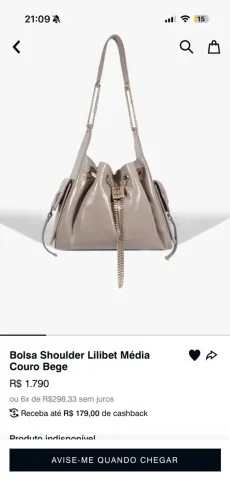 Bolsa lilibet Schutz couro legítimo bege novissima