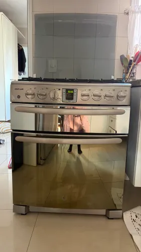 Fogão GE Smart Cook 6 Bocas Inox com Duplo Forno e Frente Espelhada