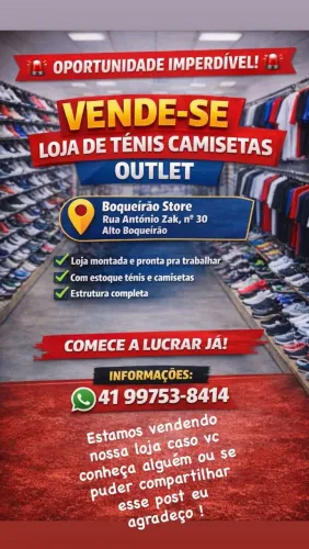 Vende-se outlet completa, pronta para trabalhar, com R$ 40 mil em estoque, ponto excelente