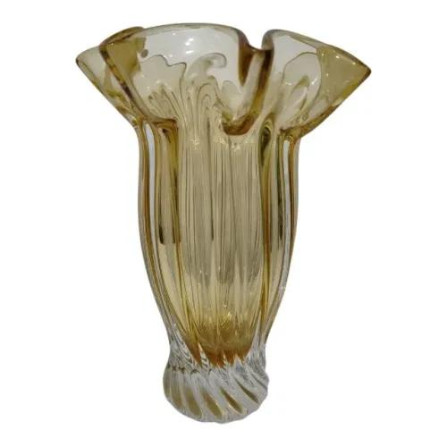 Vaso Vidro Soprado Theco Retorcido Amarelo