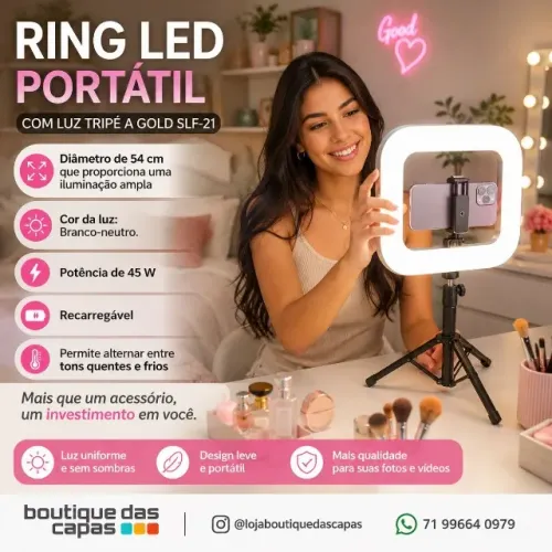 RING LED PORTATIL COM TRIPÉ A GOLD SLF-21LIVE YOUTUBER FILMAGEM
