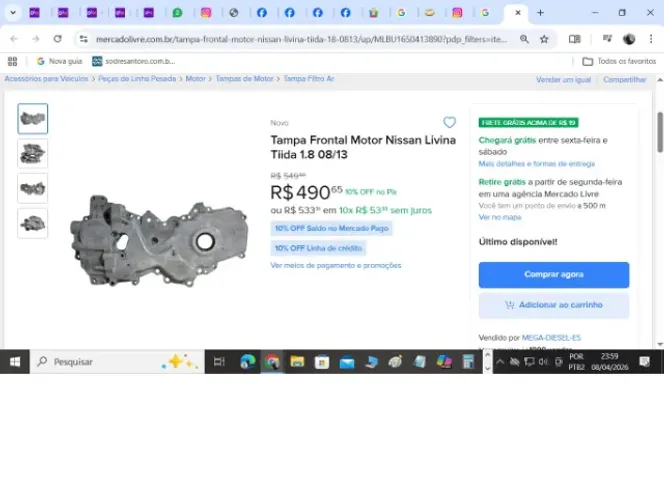tampa frontal nissan livinia ou tida 1.8 original usada