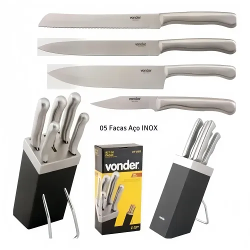 Kit Facas Inox VONDER com Suporte - Na Caixa