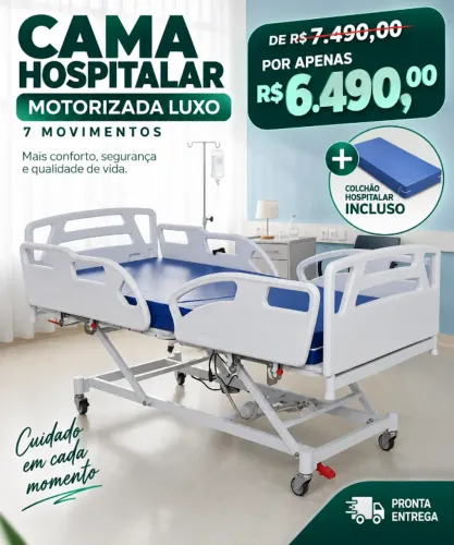 Cama Hospitalar Elétrica Motorizada 7 Movimentos Luxo + Colchão