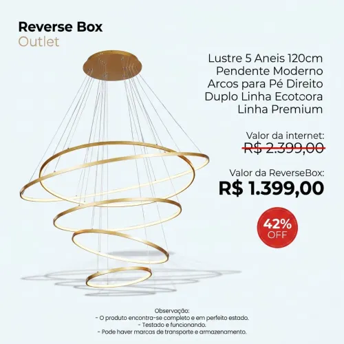 Lustre 5 Anéis 120 cm - Pendente Moderno Arcos Linha Premium