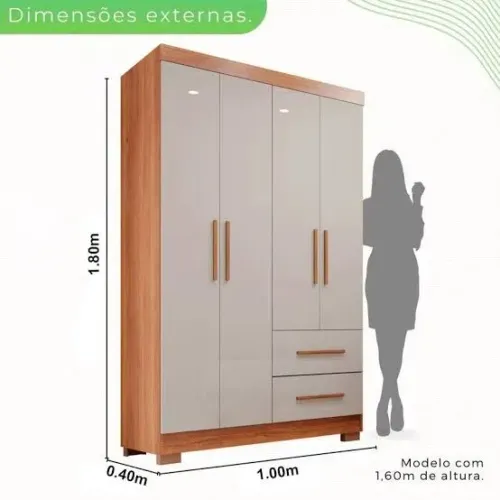 Roupeiro de 4 portas e 2 gavetas