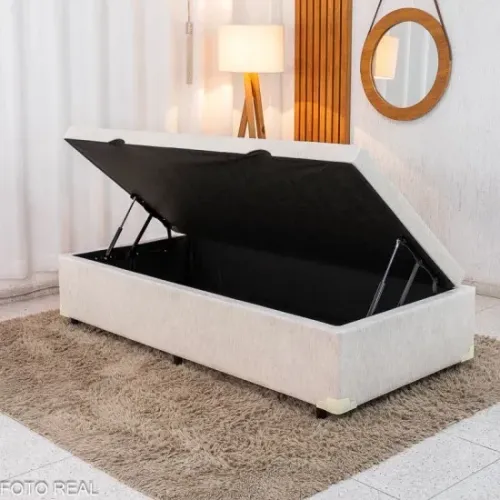 Box Baú Solteiro Prime Confort 88x188x45 Linho Palha Blindado Entrega Rápida