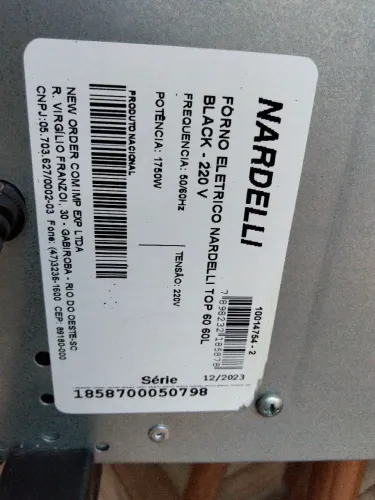 Forno Elétrico usado Modelo: Nardelli Top 60 Black voltagem 220<br>- Capacidade: 60 litros