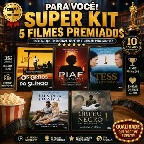SUPER KIT - 5 FILMES PREMIADOS EM DVD!  - USADOS - Entre eles, OS GRITOS DO SILÊNCIO, PI