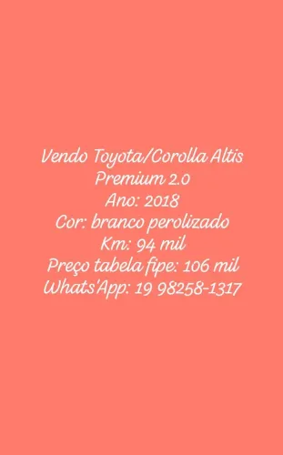Toyota Corolla Altis 2.0 Flex 16V Aut. 2018