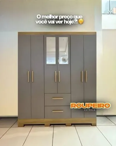 Guarda roupa estrela 6 portas na pronta entrega na cor cinza