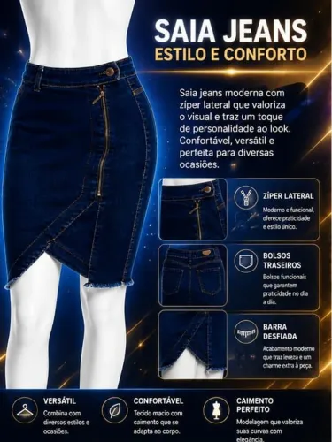 Saia Jeans com Zíper Lateral