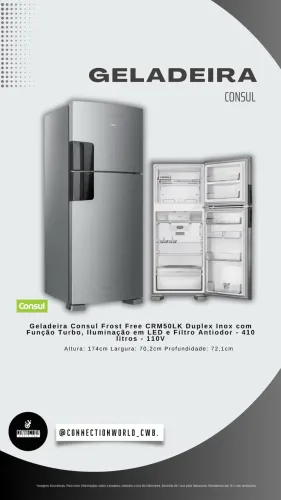 Geladeira Consul Frost Free CRM50LK Duplex Inox com Funcao Turbo 410 litros - 110V