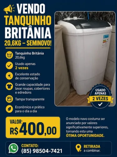 Tanquinho de 20 kilos Britânia 