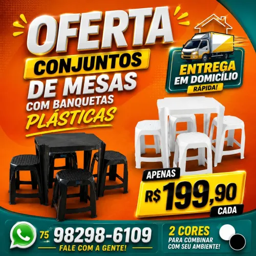 Jogos de mesas e banquetas plásticas - Oferta