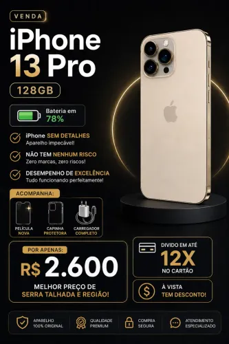 IPHONE 13 PRO,128G DIVIDO EM ATÉ 12X NO CARTÃO,CELULAR NOVO SEM DETALHE