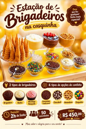 Bolos em chantininho, carrinho de brigadeiros para seu evento
