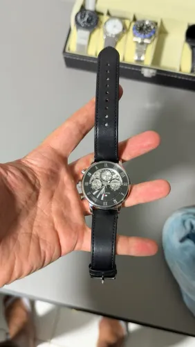 Relógio Tommy Hilfiger Masculino Multifunção Preto Skeleton Couro Original com Caixa