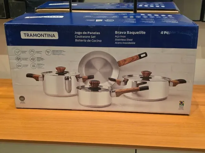 Jogo de Panelas Tramontina Brava em Aço Inox - 4 Peças