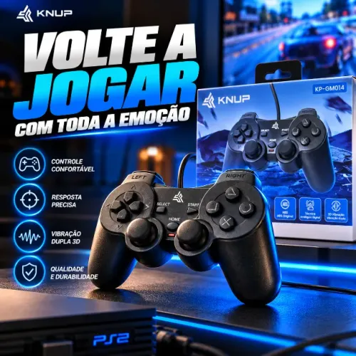 Controle Para Ps2 Dupla Vibração Com Fio