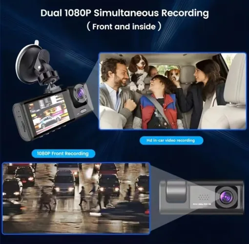 Camera automotiva dupla 1080p dash Cam para carro, frontal  e interna com visão noturna
