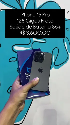 Seminovo: iPhone 15 Pro 128GB / Preto / Saude de Bateria 86% - Loja Fisica