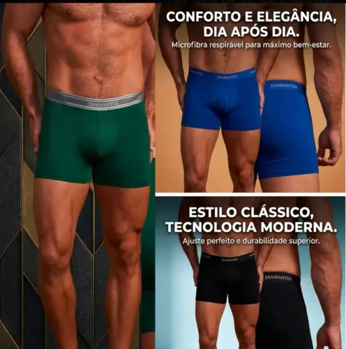 Kits com 3 Cuecas Boxer Diamantes Adulto 