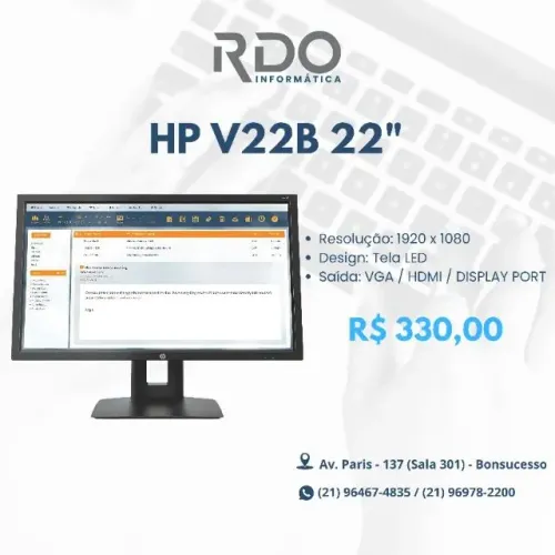Monitor HP V22B 22" Full HD LED HDMI VGA DisplayPort - Alta qualidade e barato!