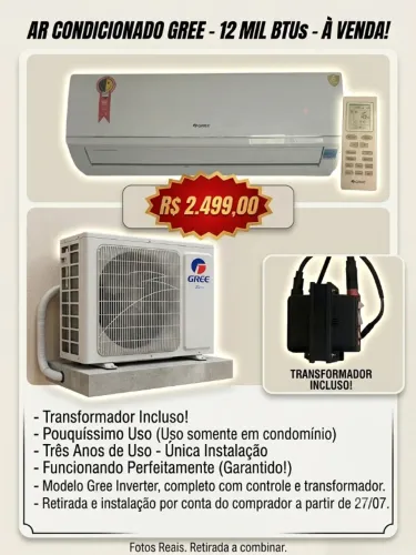 AR CONDICIONADO GREE - 12 MIL BTUs à Venda - brinde: transformador.