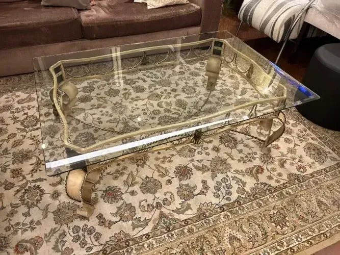 Mesa De Centro Vidro + Ferro Trabalhado 1,25m X 85cm X 42cm