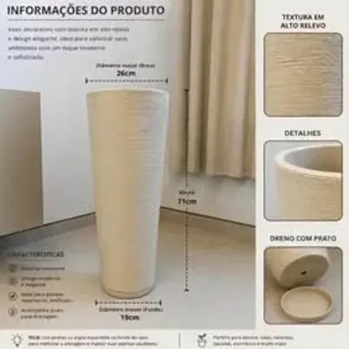 Vaso para Plantas Coluna Ibiza Escovada 71cm Com Prato Coletor incluso