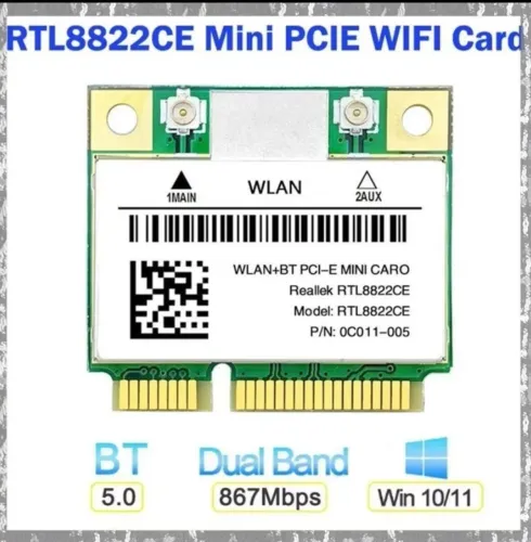 Placa WiFi modelo RTL8822CE Rede Mini PCIe Suporte Laptop/PC 10/11 2.4G/5Ghz 802.11AC