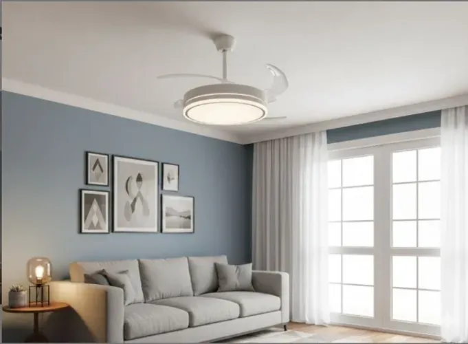 Ventilador de Teto Metal Branco com Acrílico 50x45cm 6 Velocidades Controle Remoto