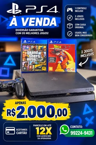 PS4 + controle + 2 jogos