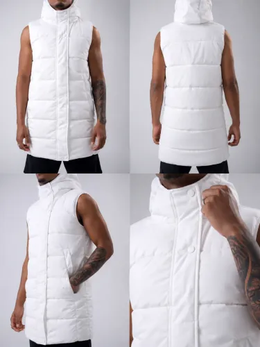 Colete Puffer Feminino Longo Branco com Capuz - Excelente Estado