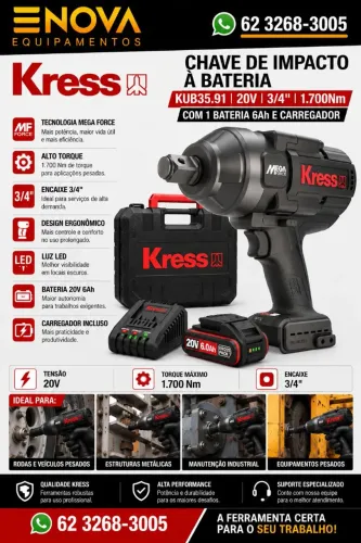 Chave de Impacto Kress kub35.91 com maleta, bateria 6AH e carregador
