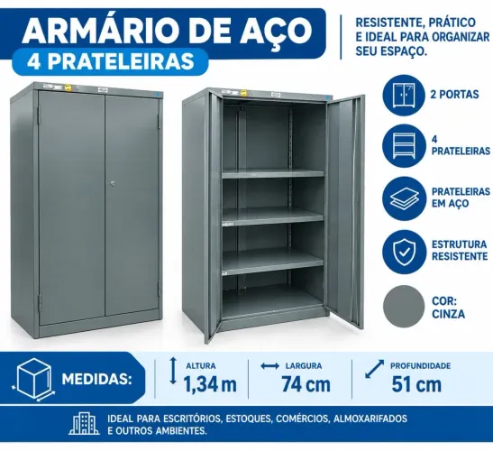 Armário em aço 4 prateleiras 