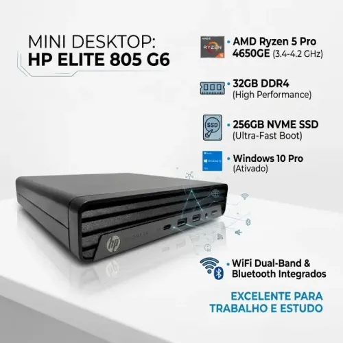 CPU Hp Mini ADM Ryzen 5 Pro 4650ge 32gb DDR4 NVME 256Gb Win10 WIFi e Bluetooth