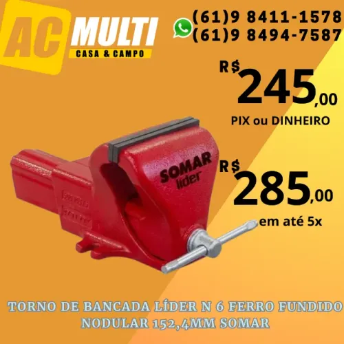 Torno de Bancada Líder N 6 ferro fundido nodular 152,4mm Somar