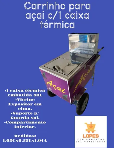 Carrinho de açaí com caixa térmica individual e dupla em até 10x sem juros no cartão