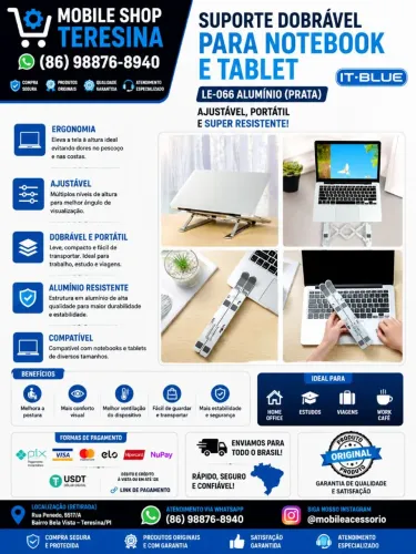 Suporte Dobrável Alumínio Notebook Tablet IT-Blue LE-066