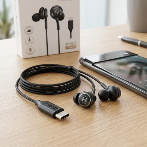 Fone De Ouvido Tipo C Hrebos Isolamento Acústico E Controle De Volume 