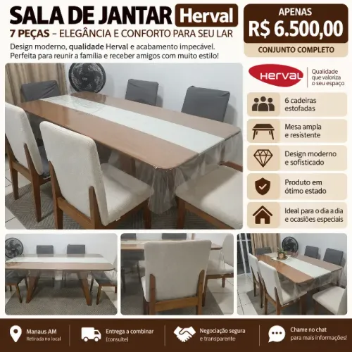 SALA DE JANTAR HERVAL 7 PEÇAS R$ 6.200